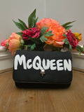Alexander McQueen Graffiti Skull Satin Chain Crossbody Bag