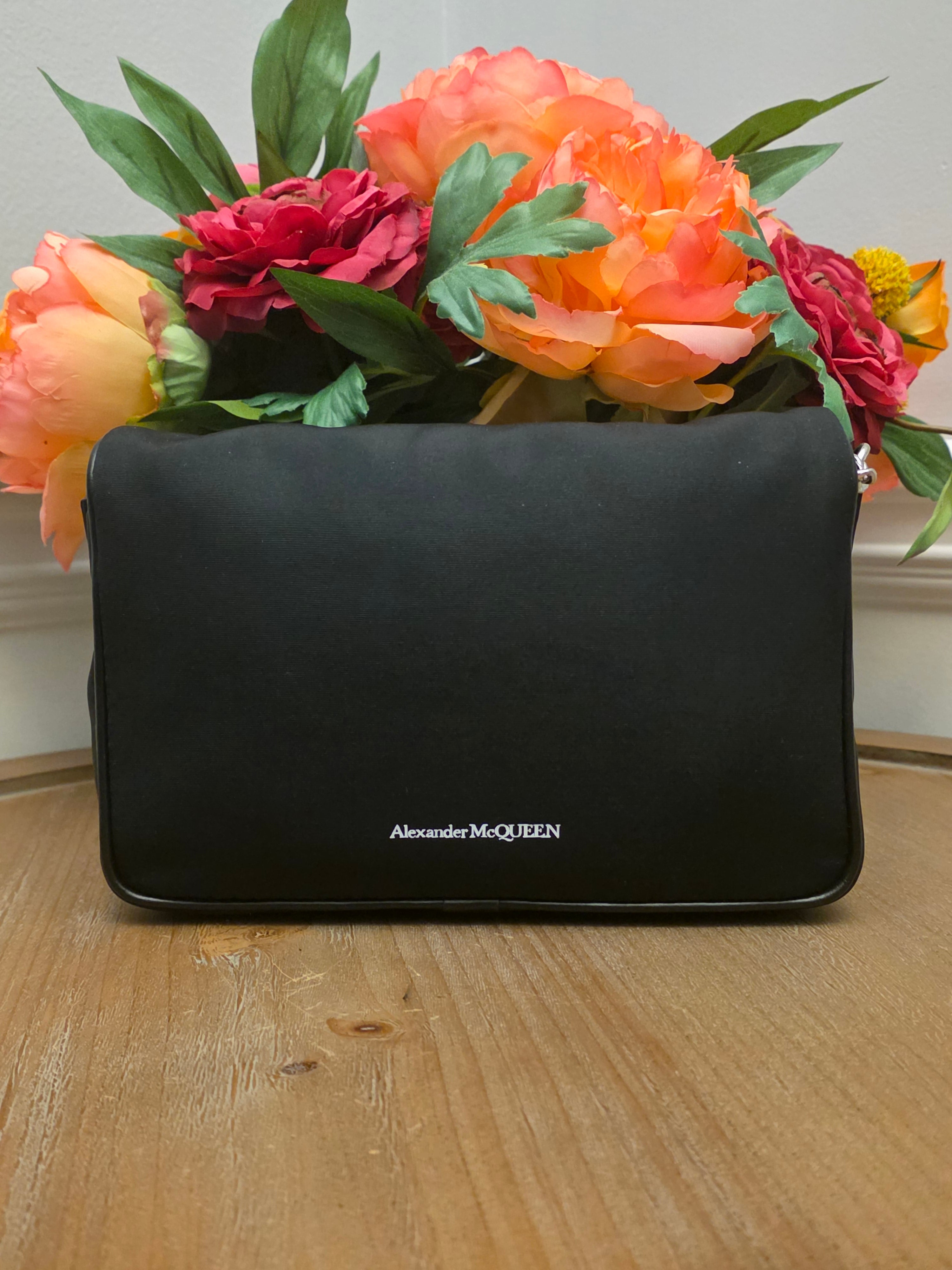 Alexander McQueen Graffiti Skull Satin Chain Crossbody Bag