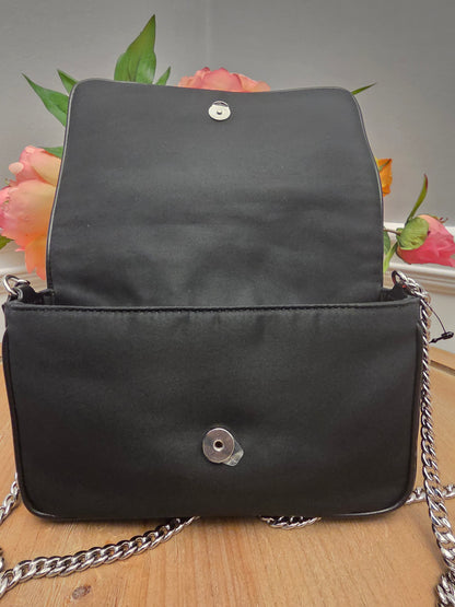 Alexander McQueen Graffiti Skull Satin Chain Crossbody Bag