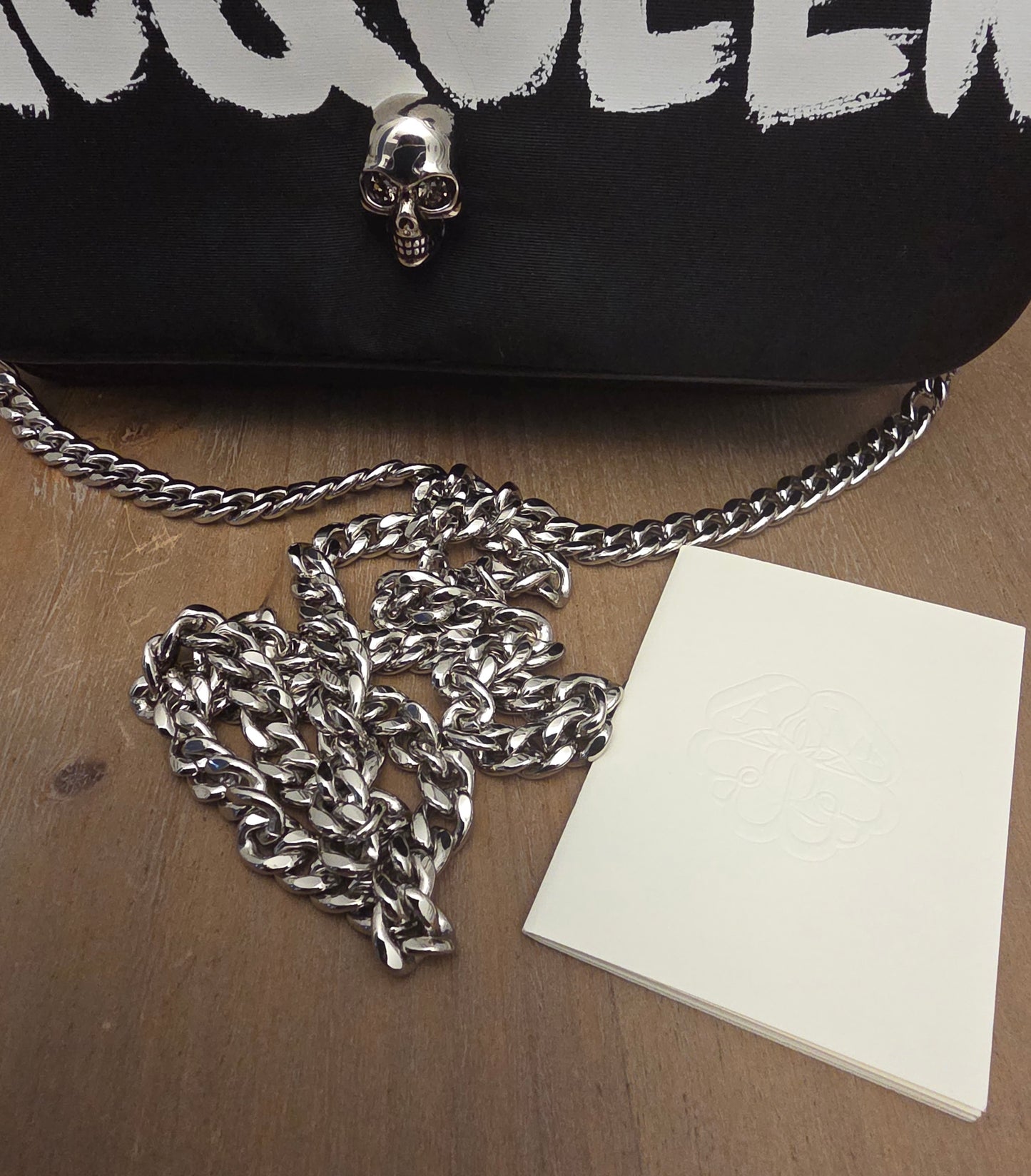 Alexander McQueen Graffiti Skull Satin Chain Crossbody Bag