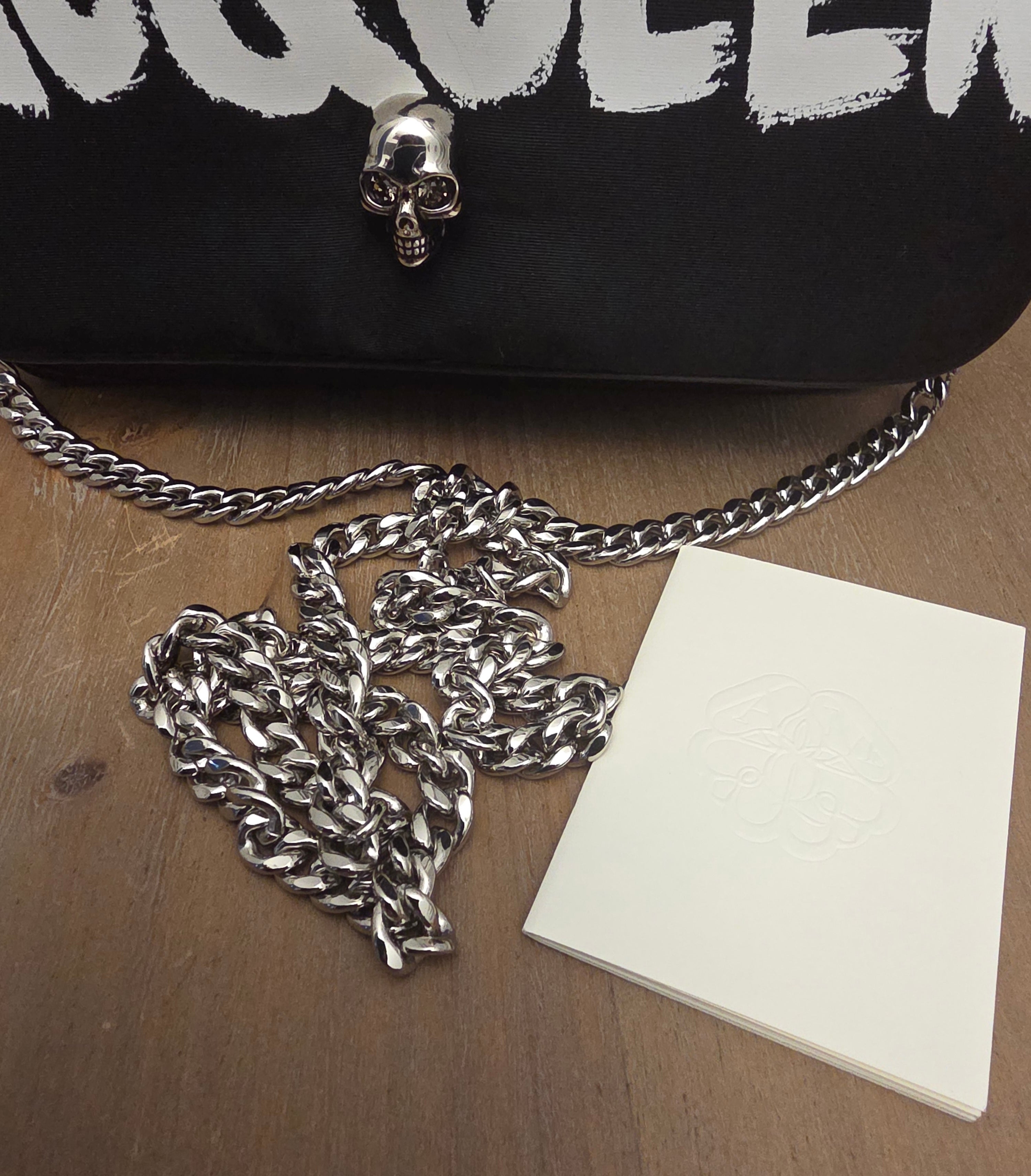 Alexander McQueen Graffiti Skull Satin Chain Crossbody Bag