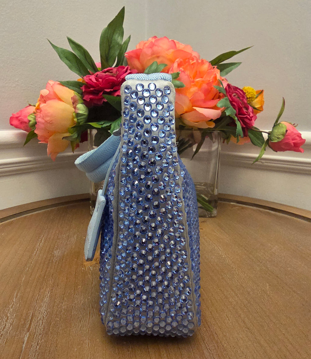 Prada Crystal Embellished Re-Edition Satin Mini Shoulder Bag – Periwinkle Blue