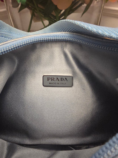 Prada Crystal Embellished Re-Edition Satin Mini Shoulder Bag – Periwinkle Blue