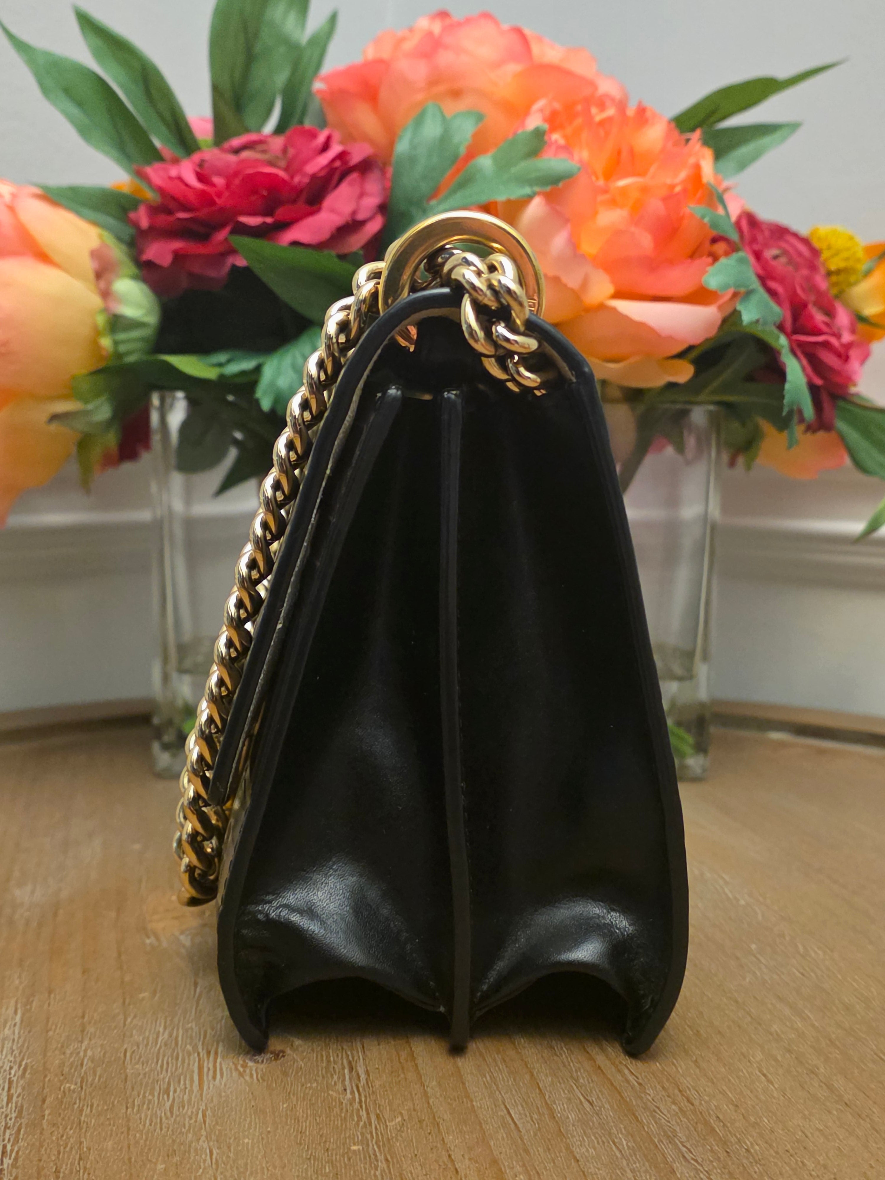 Fendi Kan U Small Embossed FF Leather Shoulder Bag | Black & Tobacco Brown | Gold Chain