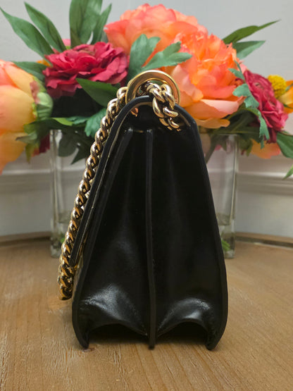Fendi Kan U Small Embossed FF Leather Shoulder Bag | Black & Tobacco Brown | Gold Chain