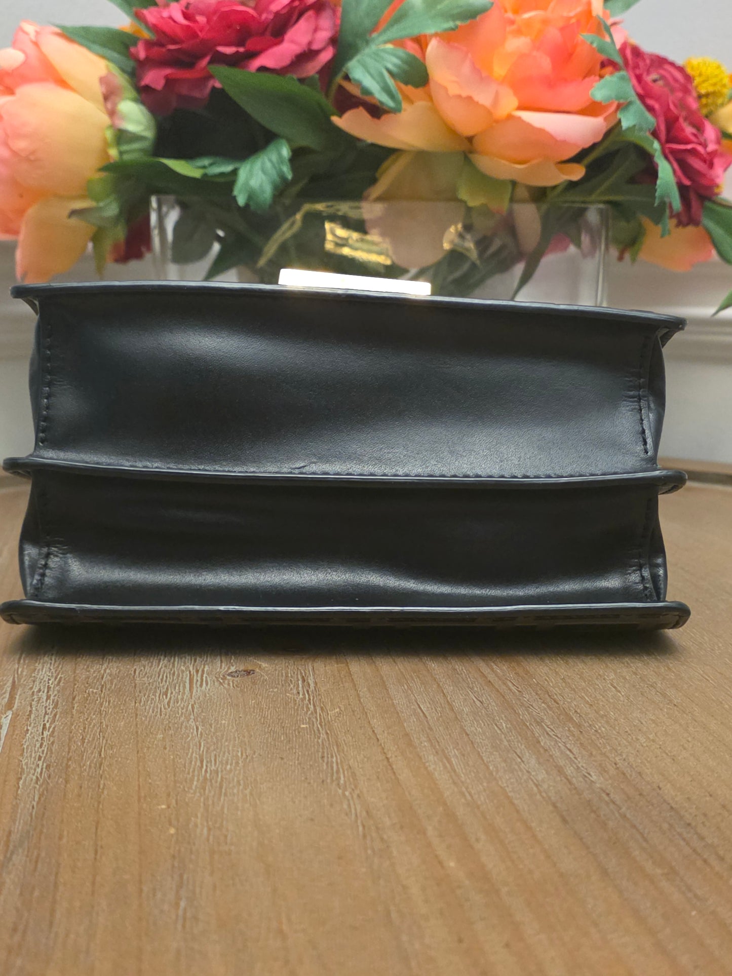 Fendi Kan U Small Embossed FF Leather Shoulder Bag | Black & Tobacco Brown | Gold Chain