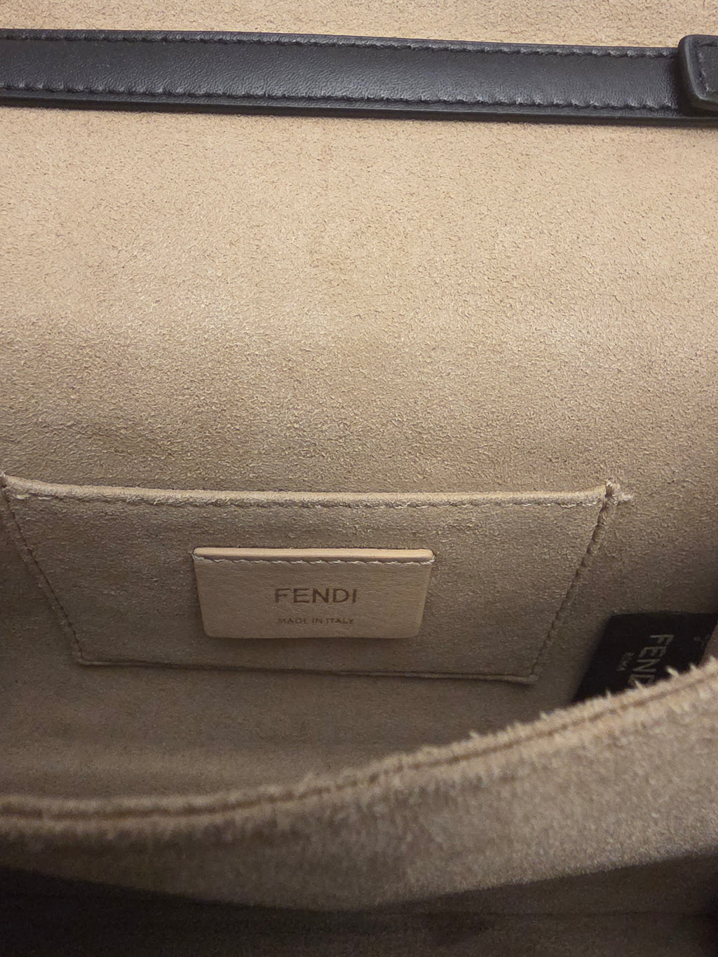 Fendi Kan U Small Embossed FF Leather Shoulder Bag | Black & Tobacco Brown | Gold Chain