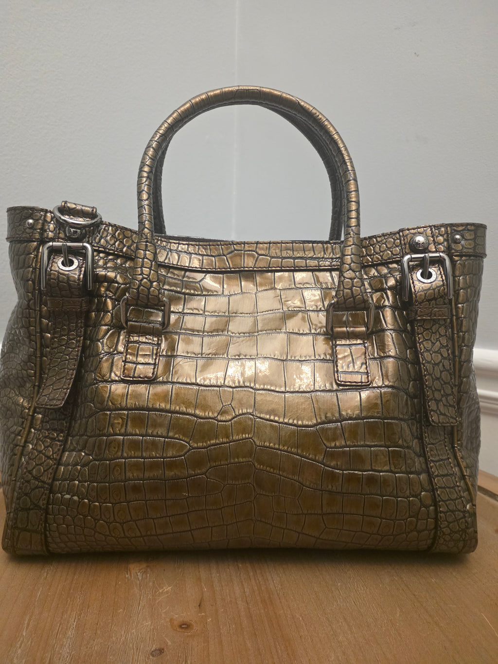 Dolce & Gabbana Miss Easy Metallic Bronze Croc Embossed Leather Tote Bag