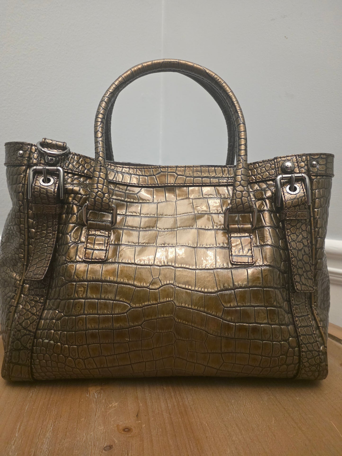 Dolce & Gabbana Miss Easy Metallic Bronze Croc Embossed Leather Tote Bag