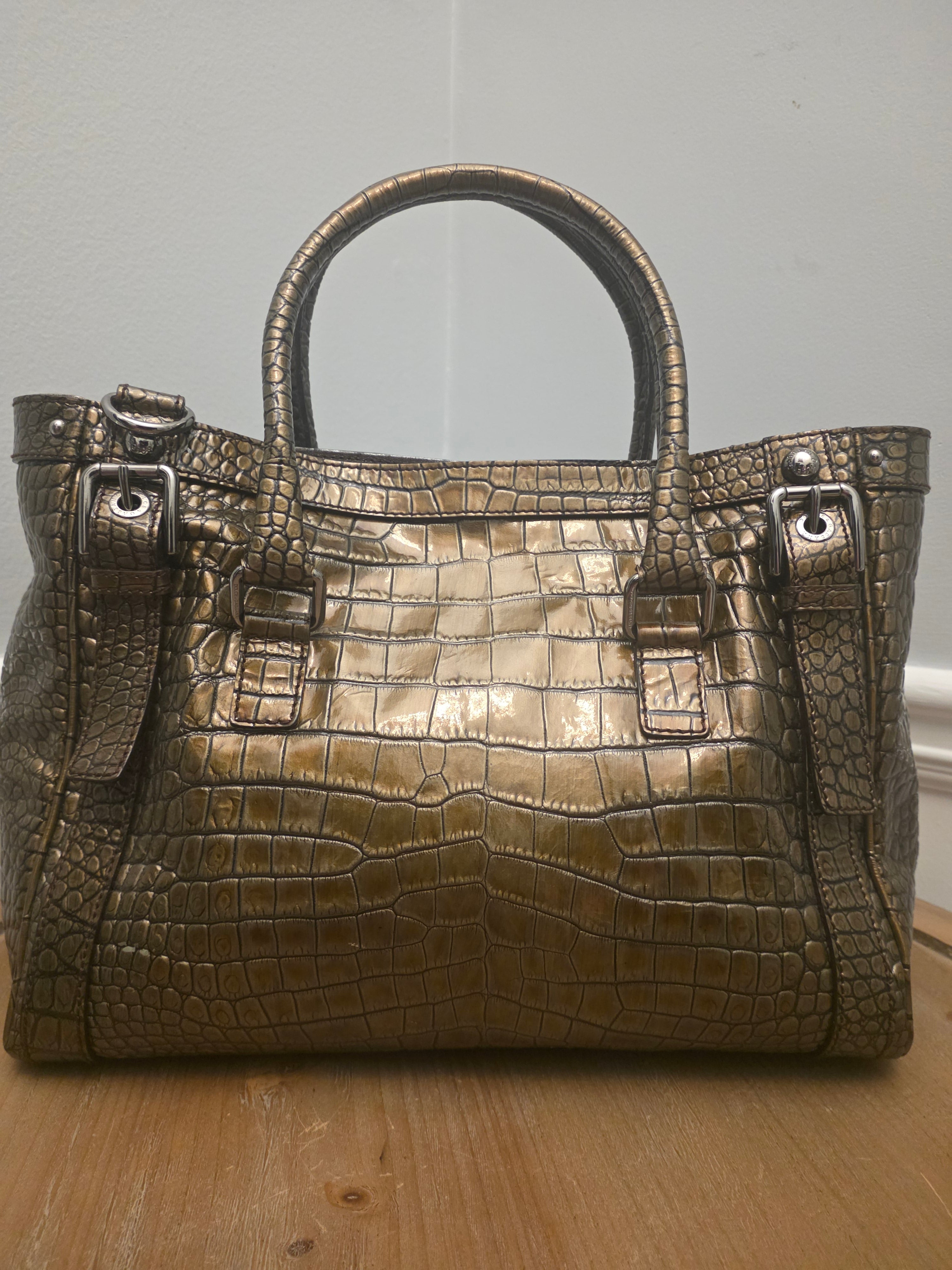 Dolce & Gabbana Miss Easy Metallic Bronze Croc Embossed Leather Tote Bag