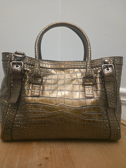 Dolce & Gabbana Miss Easy Metallic Bronze Croc Embossed Leather Tote Bag