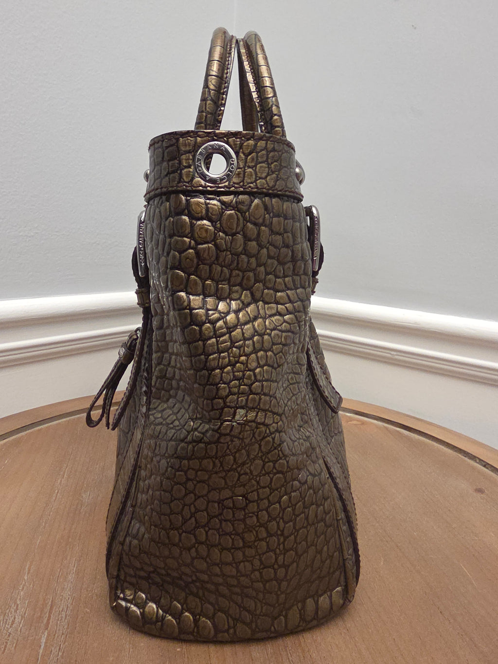 Dolce & Gabbana Miss Easy Metallic Bronze Croc Embossed Leather Tote Bag