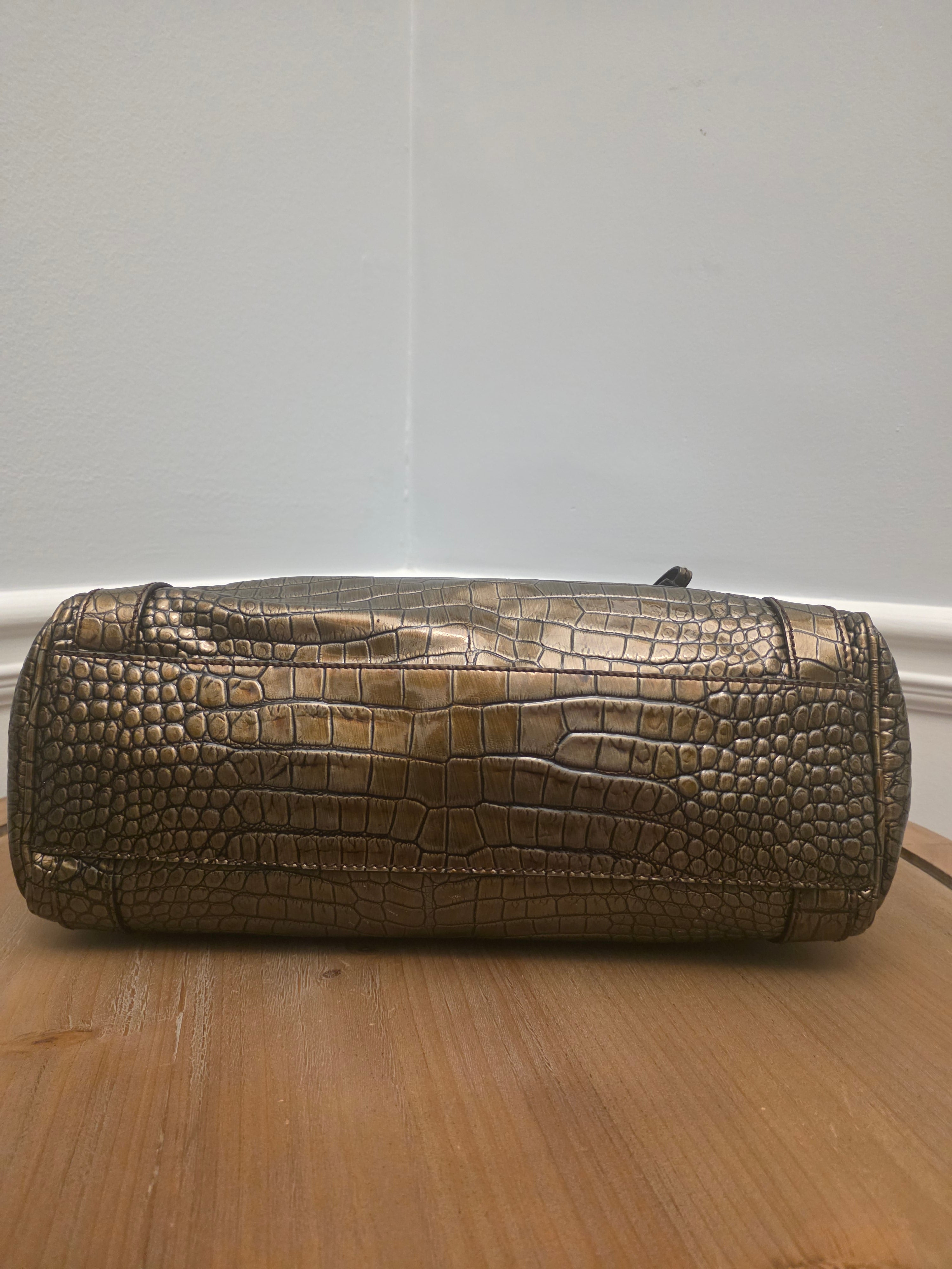 Dolce & Gabbana Miss Easy Metallic Bronze Croc Embossed Leather Tote Bag