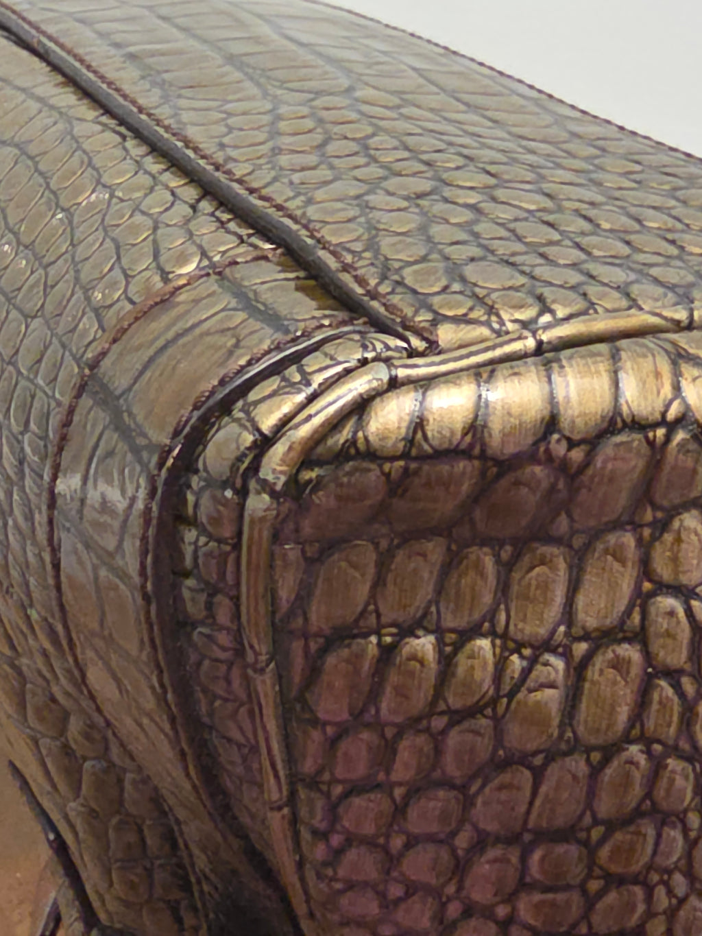 Dolce & Gabbana Miss Easy Metallic Bronze Croc Embossed Leather Tote Bag