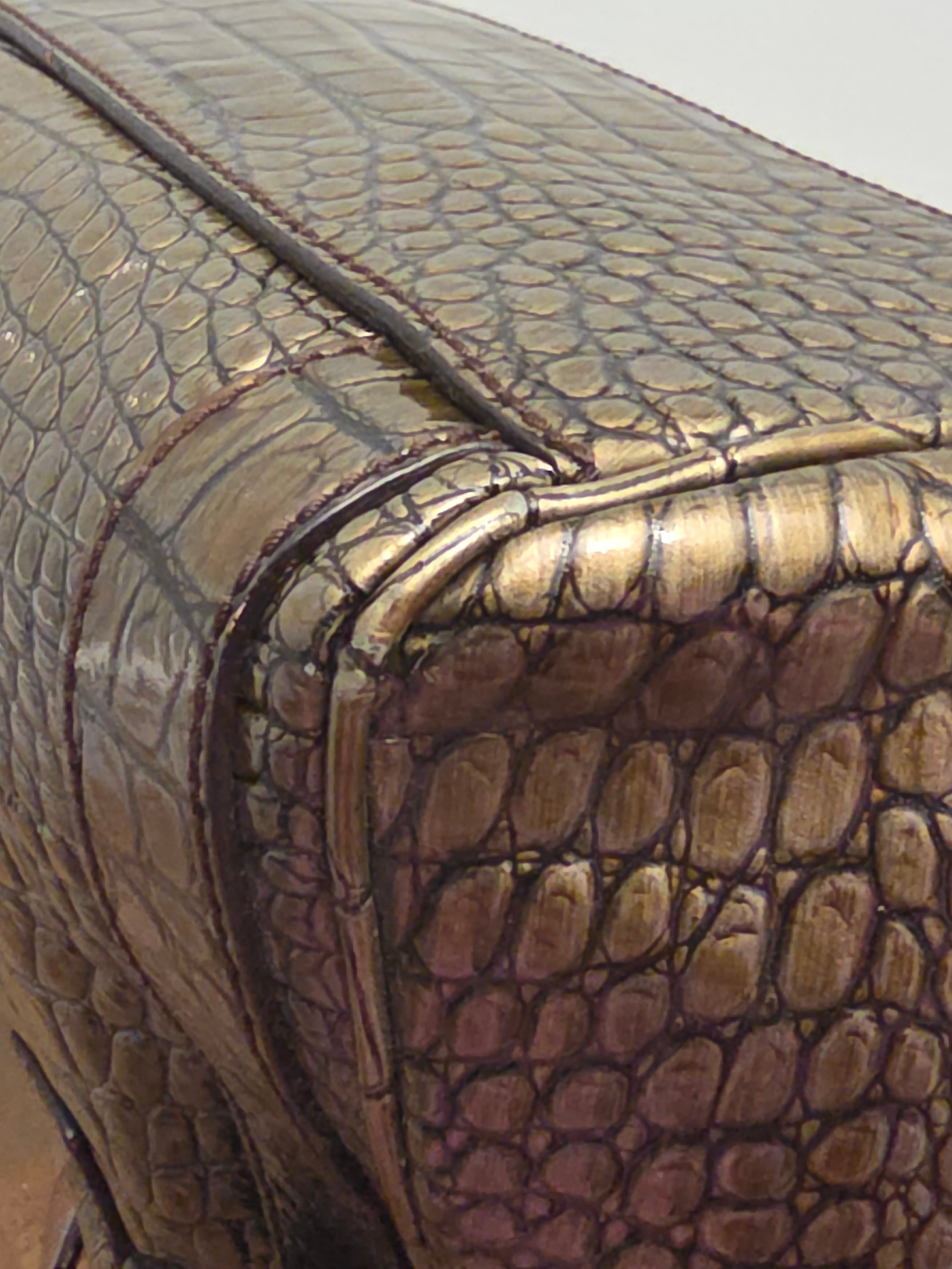 Dolce & Gabbana Miss Easy Metallic Bronze Croc Embossed Leather Tote Bag