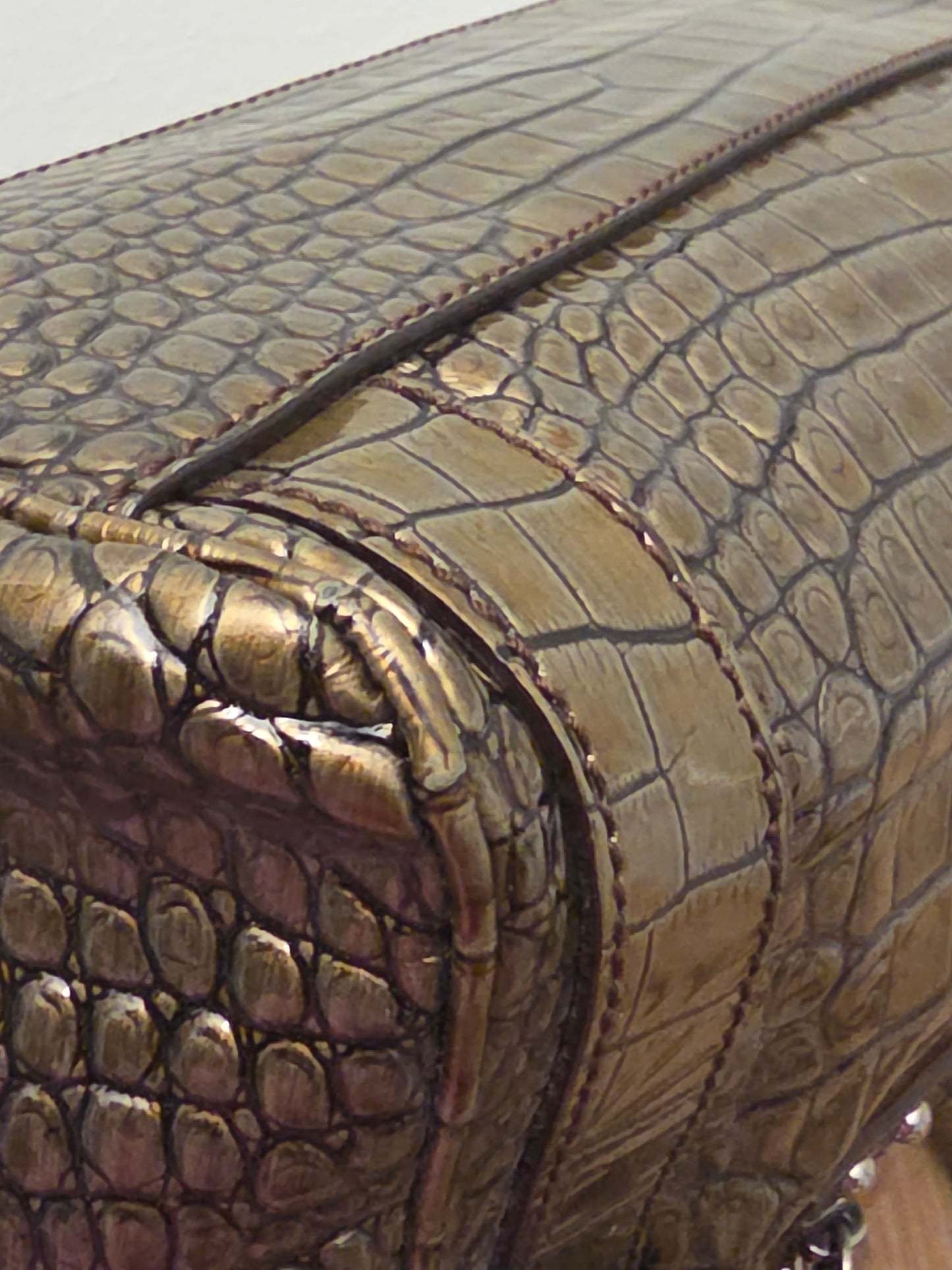 Dolce & Gabbana Miss Easy Metallic Bronze Croc Embossed Leather Tote Bag