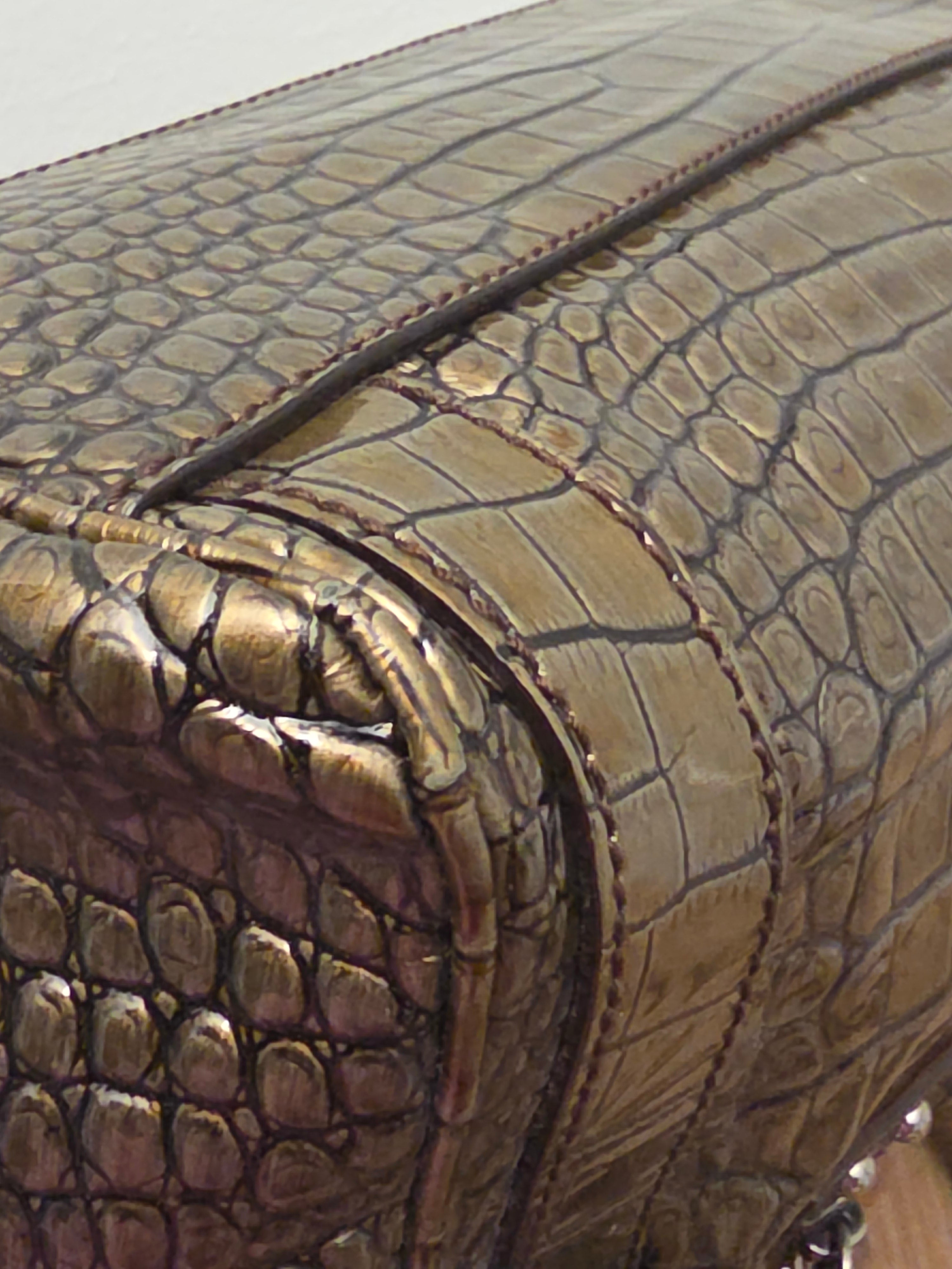 Dolce & Gabbana Miss Easy Metallic Bronze Croc Embossed Leather Tote Bag
