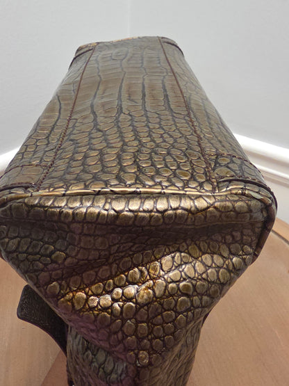 Dolce & Gabbana Miss Easy Metallic Bronze Croc Embossed Leather Tote Bag