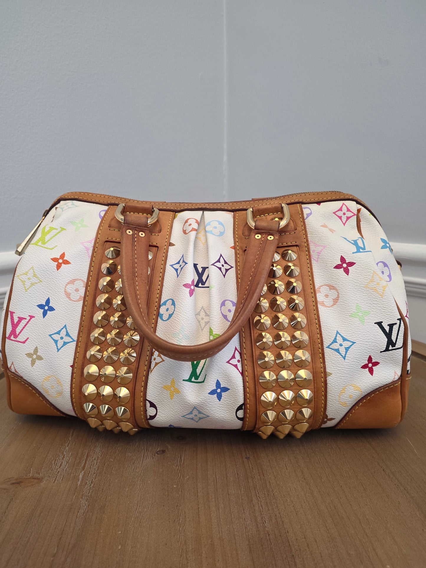 Louis Vuitton x Richard Prince White Multicolor Monogram Jokes Speedy Bag