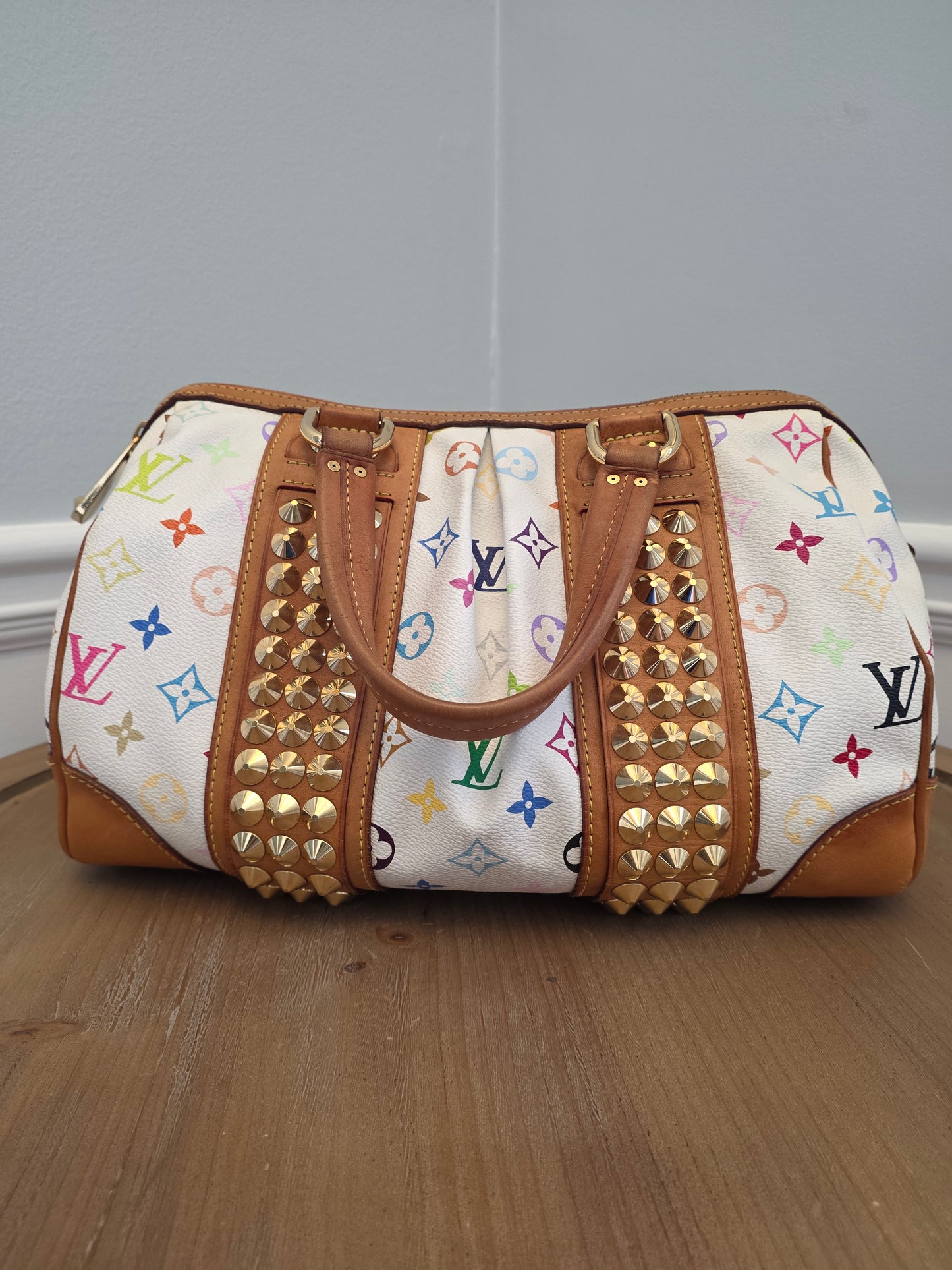 Louis Vuitton x Richard Prince White Multicolor Monogram Jokes Speedy Bag