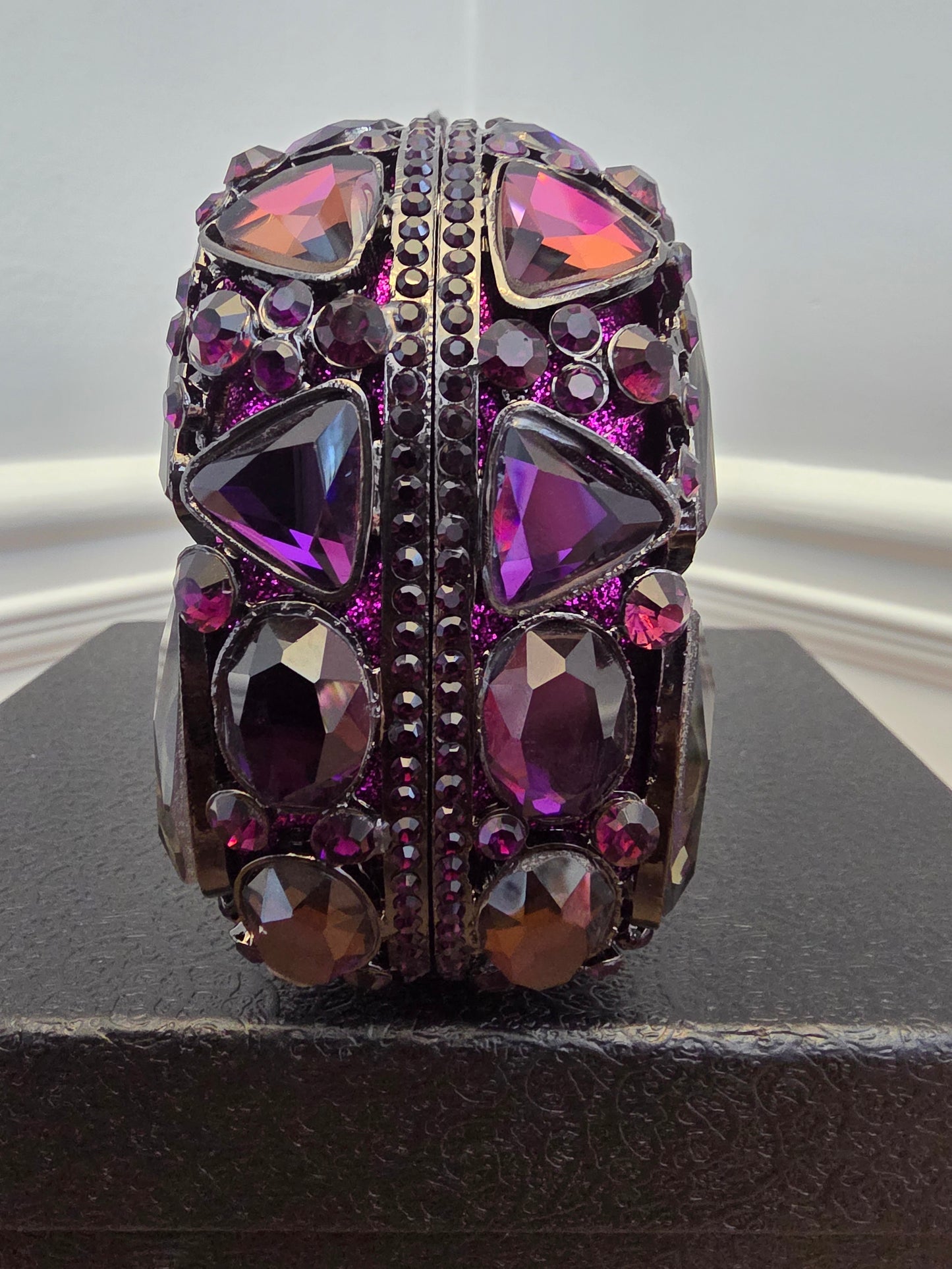 Statement Purple Crystal Embellished Evening Clutch Bag with Chain Strap