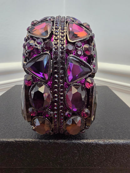 Statement Purple Crystal Embellished Evening Clutch Bag with Chain Strap