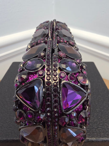 Statement Purple Crystal Embellished Evening Clutch Bag with Chain Strap