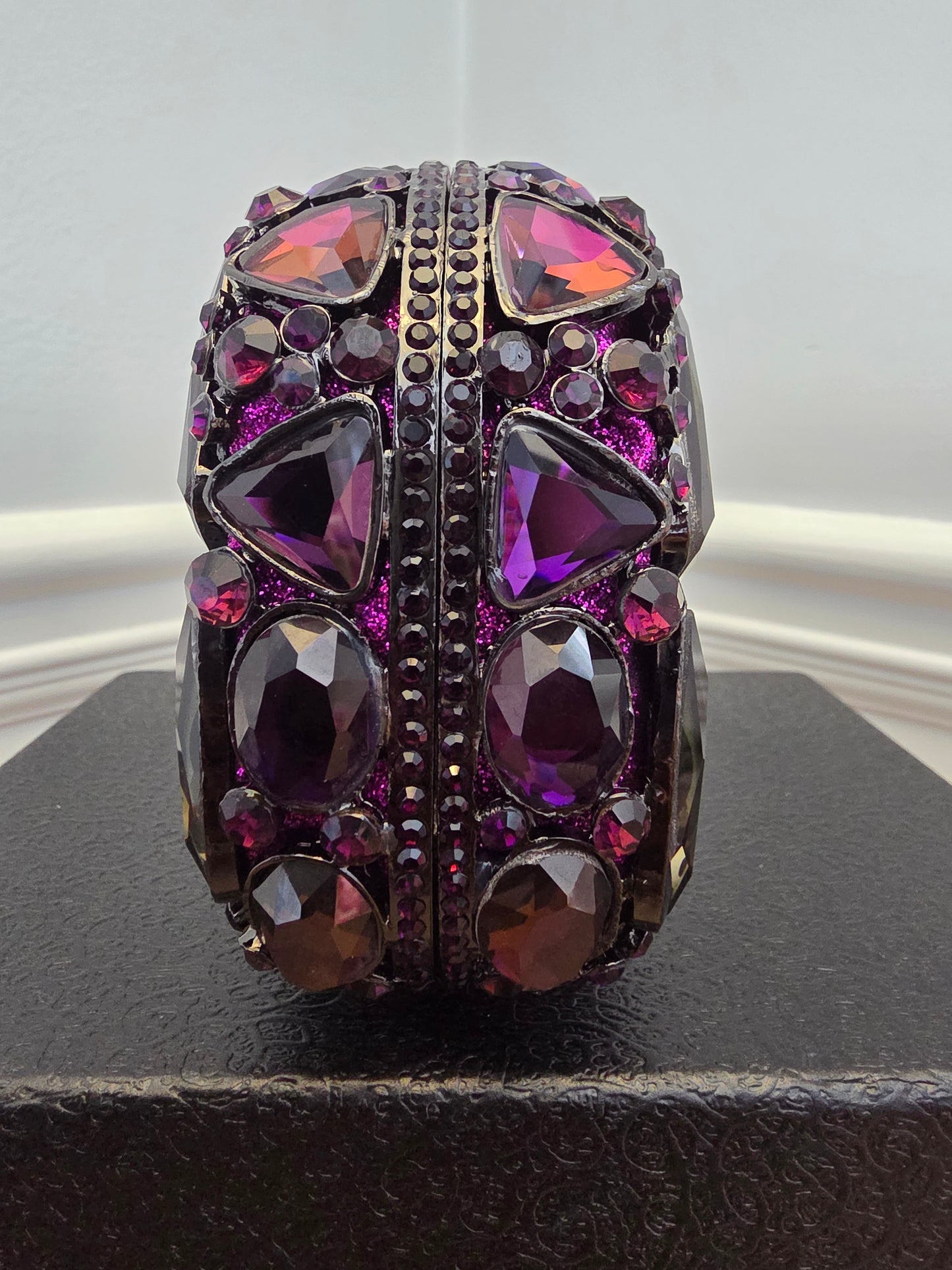 Statement Purple Crystal Embellished Evening Clutch Bag with Chain Strap