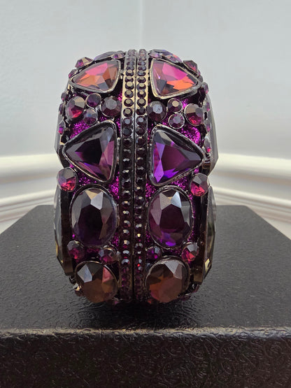 Statement Purple Crystal Embellished Evening Clutch Bag with Chain Strap