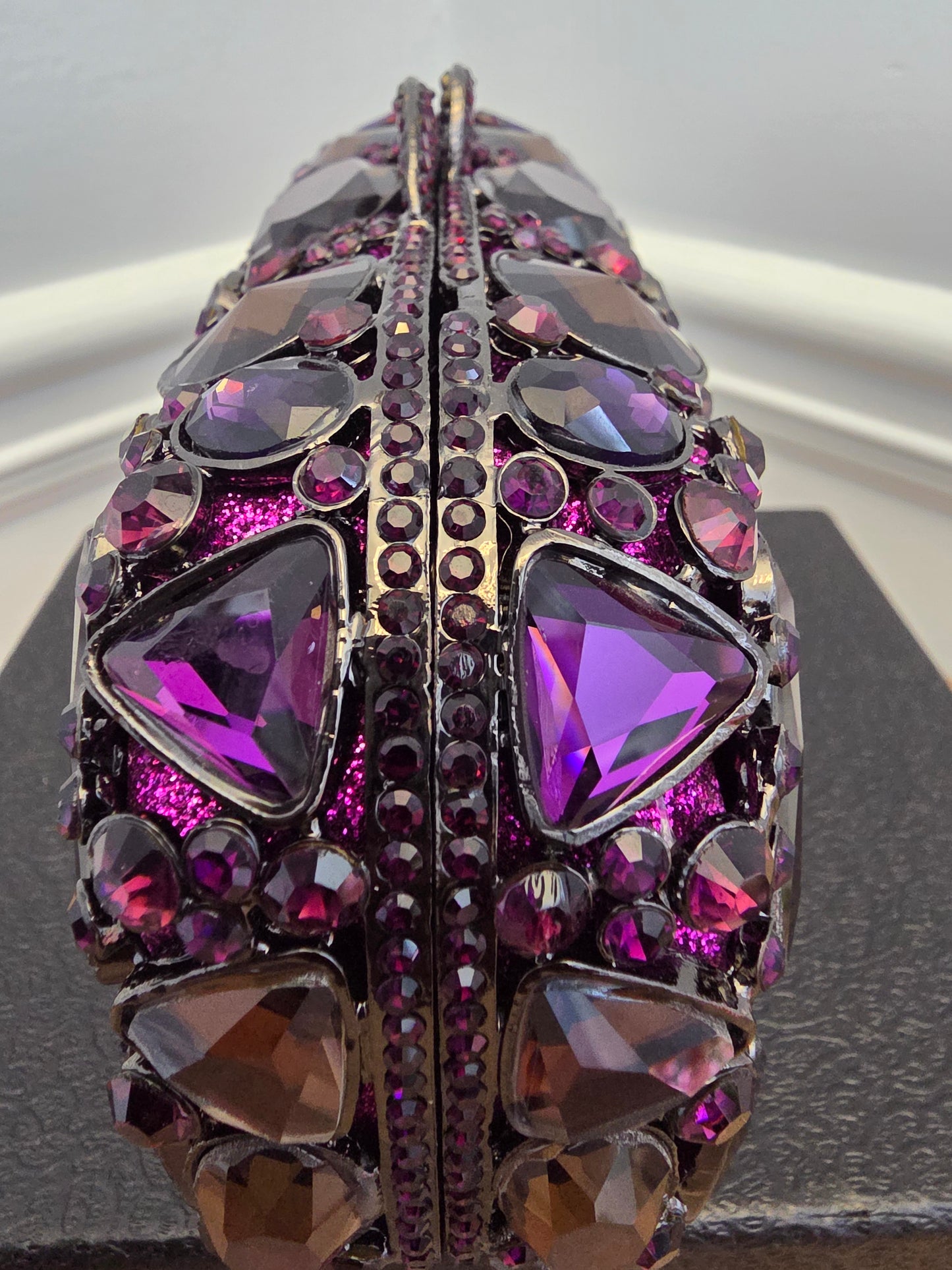 Statement Purple Crystal Embellished Evening Clutch Bag with Chain Strap