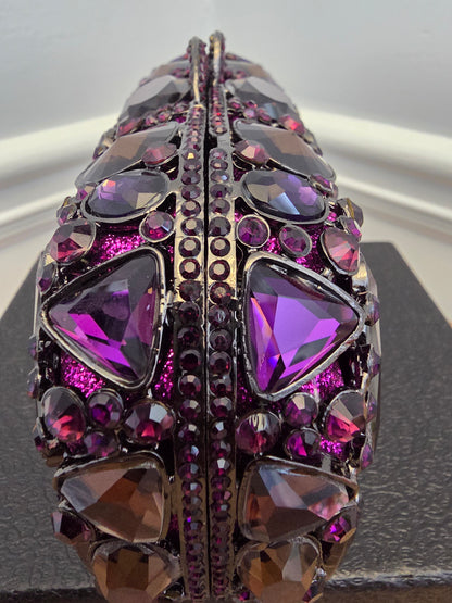 Statement Purple Crystal Embellished Evening Clutch Bag with Chain Strap