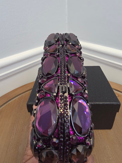 Statement Purple Crystal Embellished Evening Clutch Bag with Chain Strap