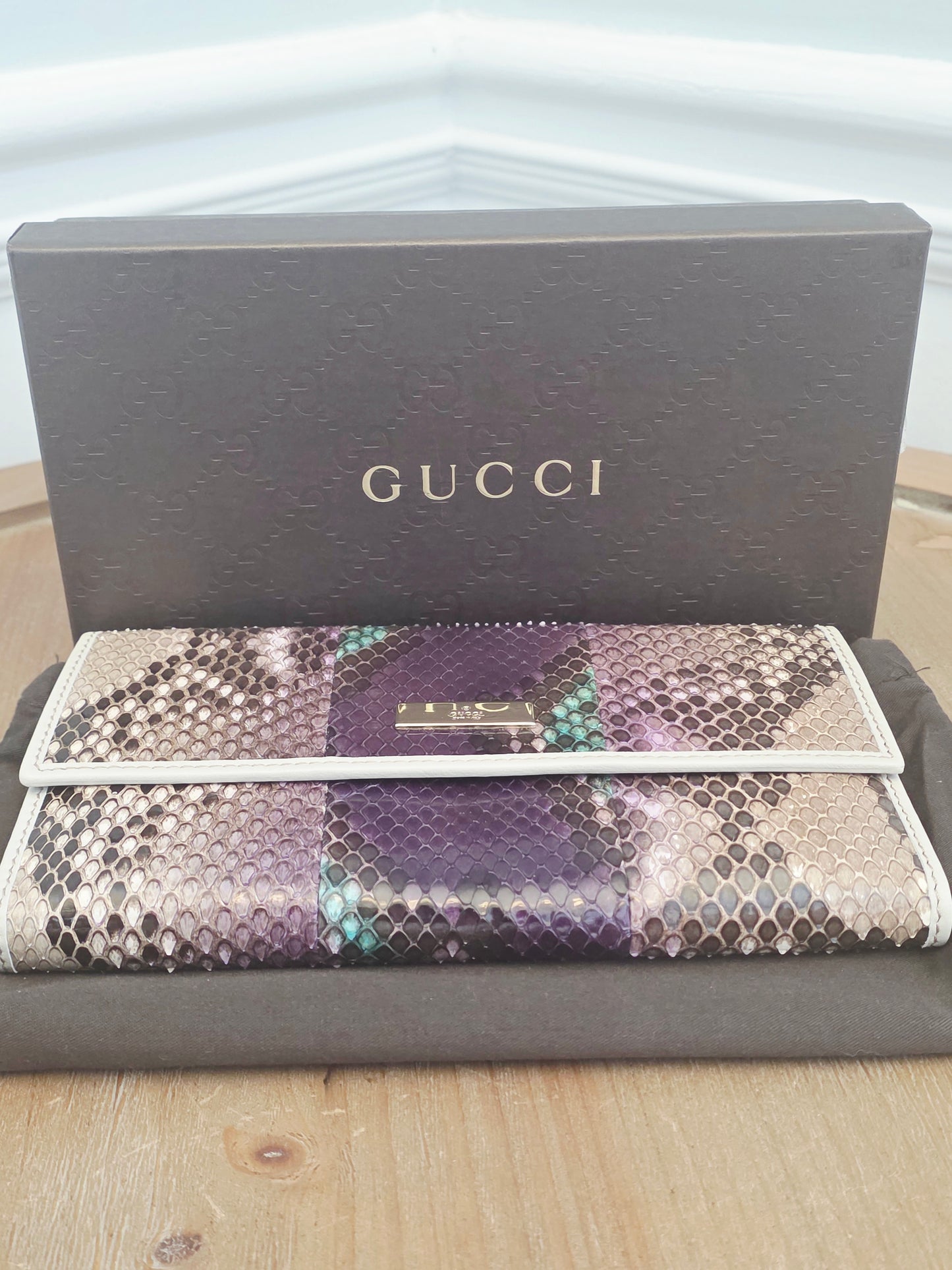 Gucci Multicolor Python Continental Wallet | Purple Exotic Leather | Box & Dust Bag