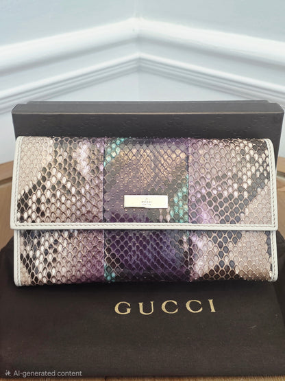 Gucci Multicolor Python Continental Wallet | Purple Exotic Leather | Box & Dust Bag