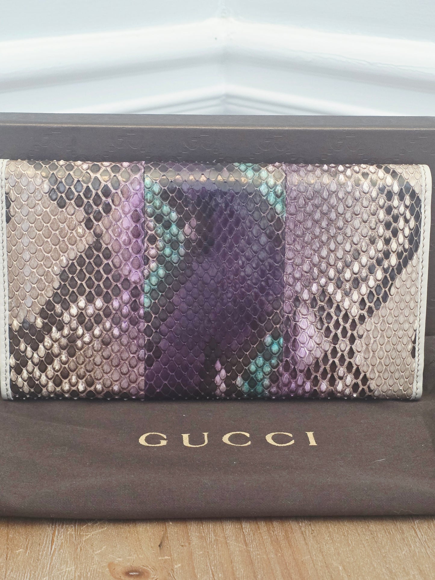 Gucci Multicolor Python Continental Wallet | Purple Exotic Leather | Box & Dust Bag