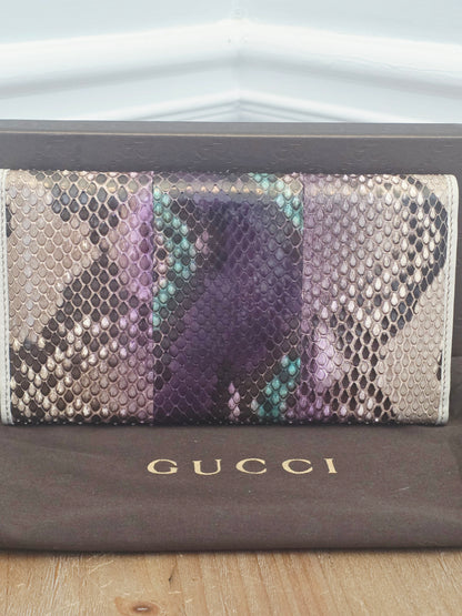 Gucci Multicolor Python Continental Wallet | Purple Exotic Leather | Box & Dust Bag