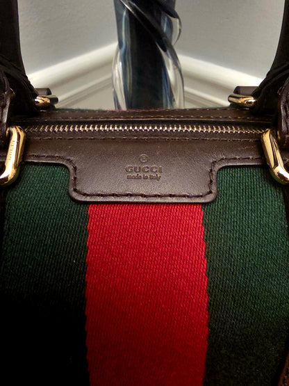 Gucci Original GG Canvas Web Boston Satchel Bag with Shoulder Strap