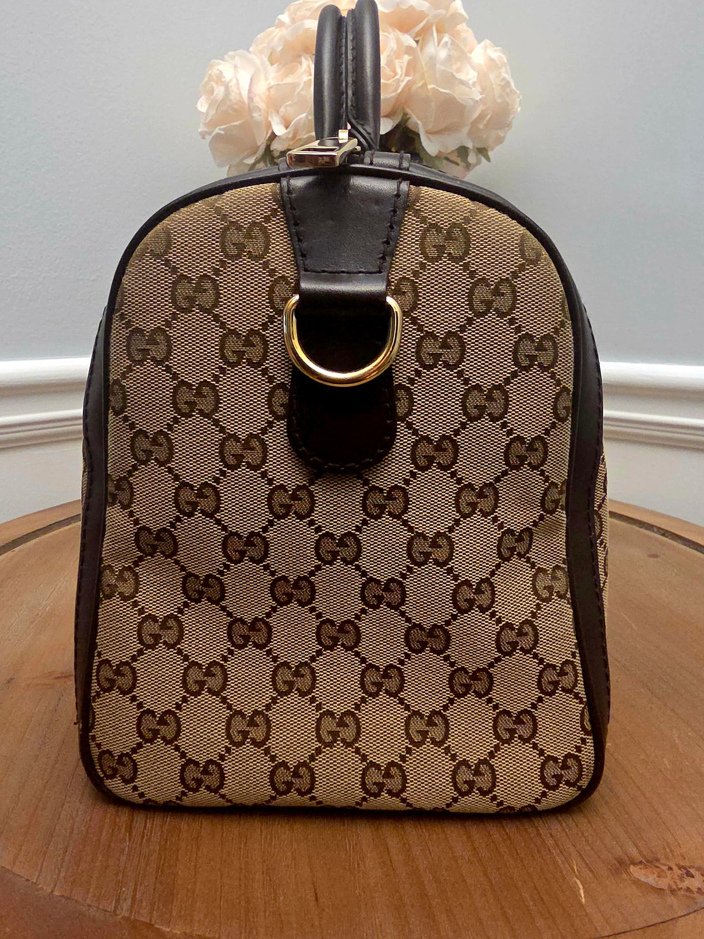 Gucci Original GG Canvas Web Boston Satchel Bag with Shoulder Strap