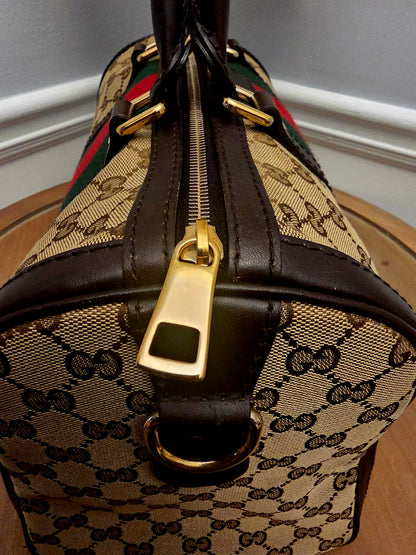 Gucci Original GG Canvas Web Boston Satchel Bag with Shoulder Strap