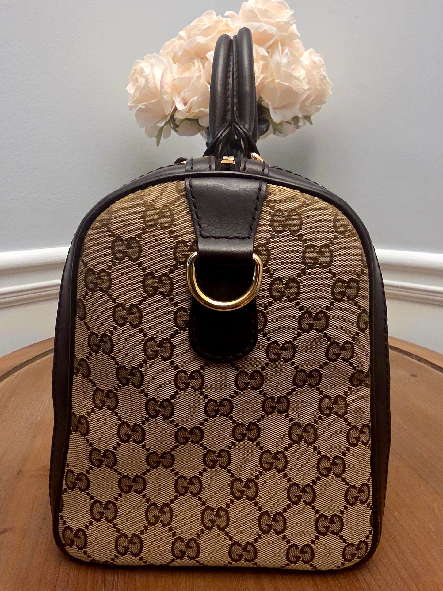 Gucci Original GG Canvas Web Boston Satchel Bag with Shoulder Strap