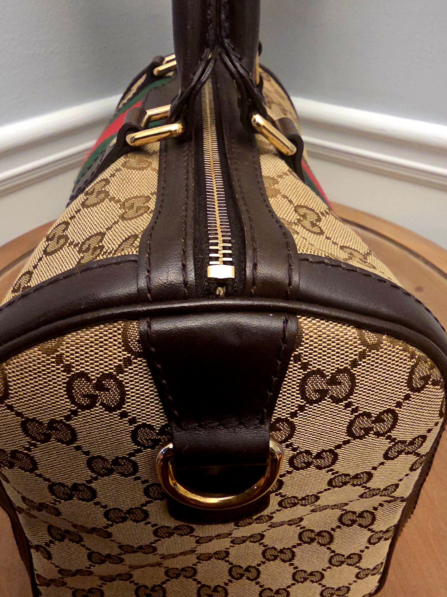 Gucci Original GG Canvas Web Boston Satchel Bag with Shoulder Strap