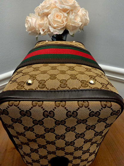 Gucci Original GG Canvas Web Boston Satchel Bag with Shoulder Strap