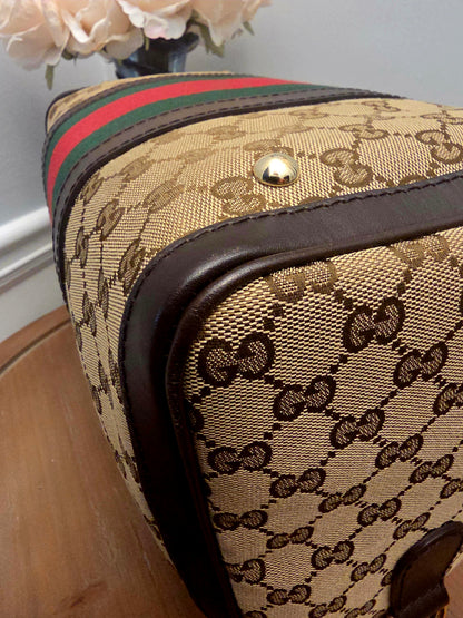 Gucci Original GG Canvas Web Boston Satchel Bag with Shoulder Strap