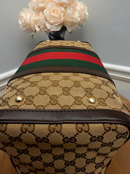 Gucci Original GG Canvas Web Boston Satchel Bag with Shoulder Strap