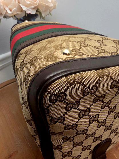 Gucci Original GG Canvas Web Boston Satchel Bag with Shoulder Strap