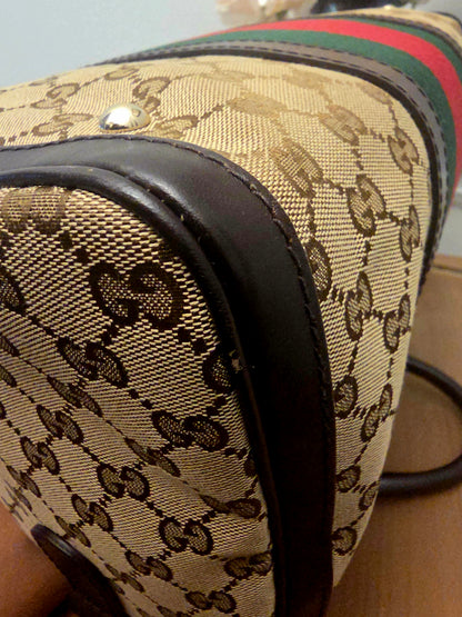 Gucci Original GG Canvas Web Boston Satchel Bag with Shoulder Strap