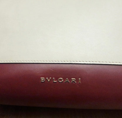 BVLGARI Serpenti Top Handle Tote Bag Ivory & Burgundy Leather with Enamel Scale Handles