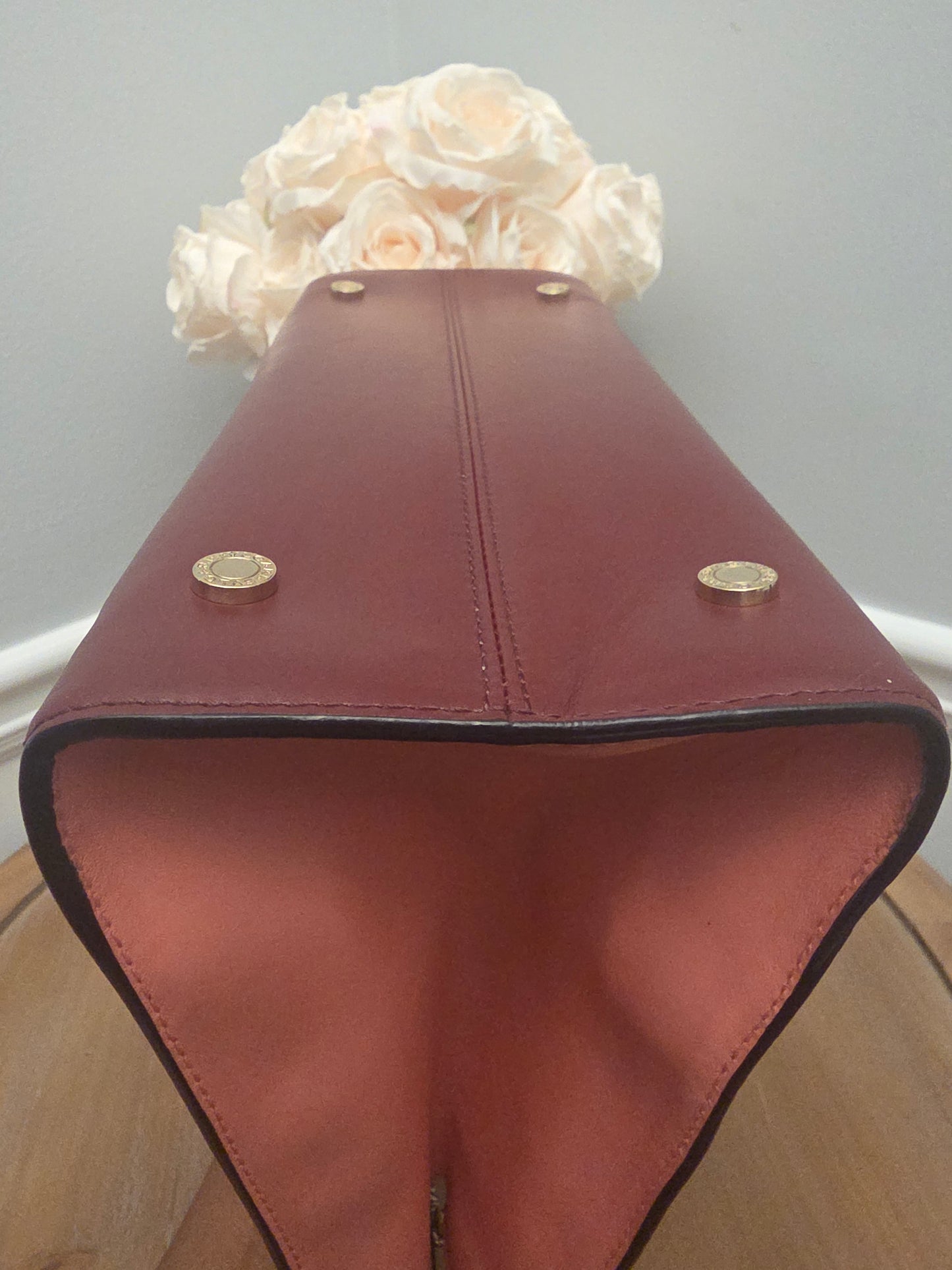BVLGARI Serpenti Top Handle Tote Bag Ivory & Burgundy Leather with Enamel Scale Handles