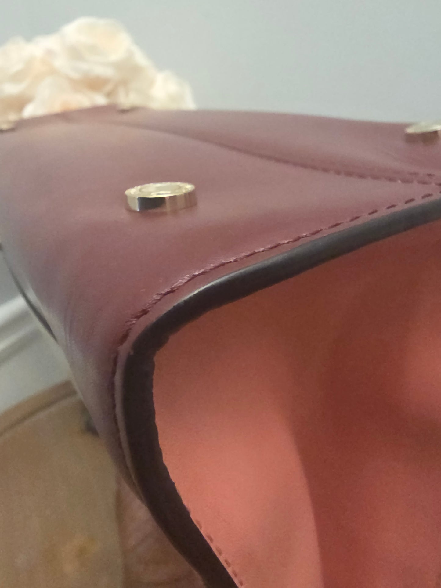 BVLGARI Serpenti Top Handle Tote Bag Ivory & Burgundy Leather with Enamel Scale Handles