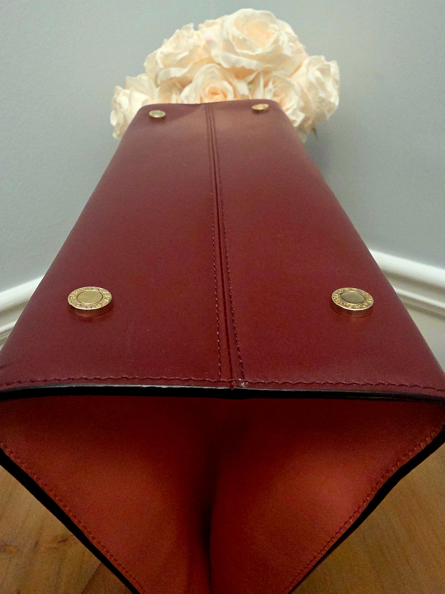 BVLGARI Serpenti Top Handle Tote Bag Ivory & Burgundy Leather with Enamel Scale Handles